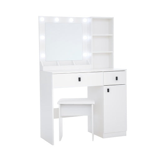 Vanity Desk With Lights, Vanity Set With Mirror, Makeup Vanity Desk With Large Drawers Three Level Storage Dreeser, VanitysVanities With 3 Lights Brightness Adjustable For Bedroom, White