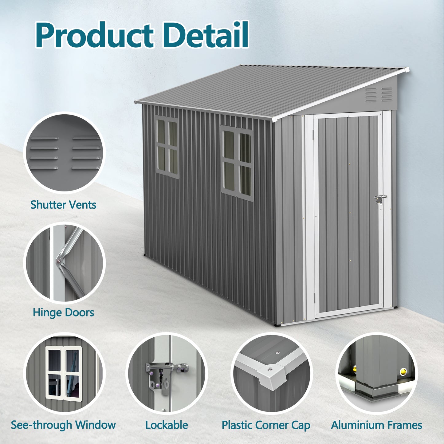 4x10 FT Galvanized Steel Outdoor Shed Weatherproof Lockable Storage For Tools, Bikes And Pets,With Sloping Roof And Windows
