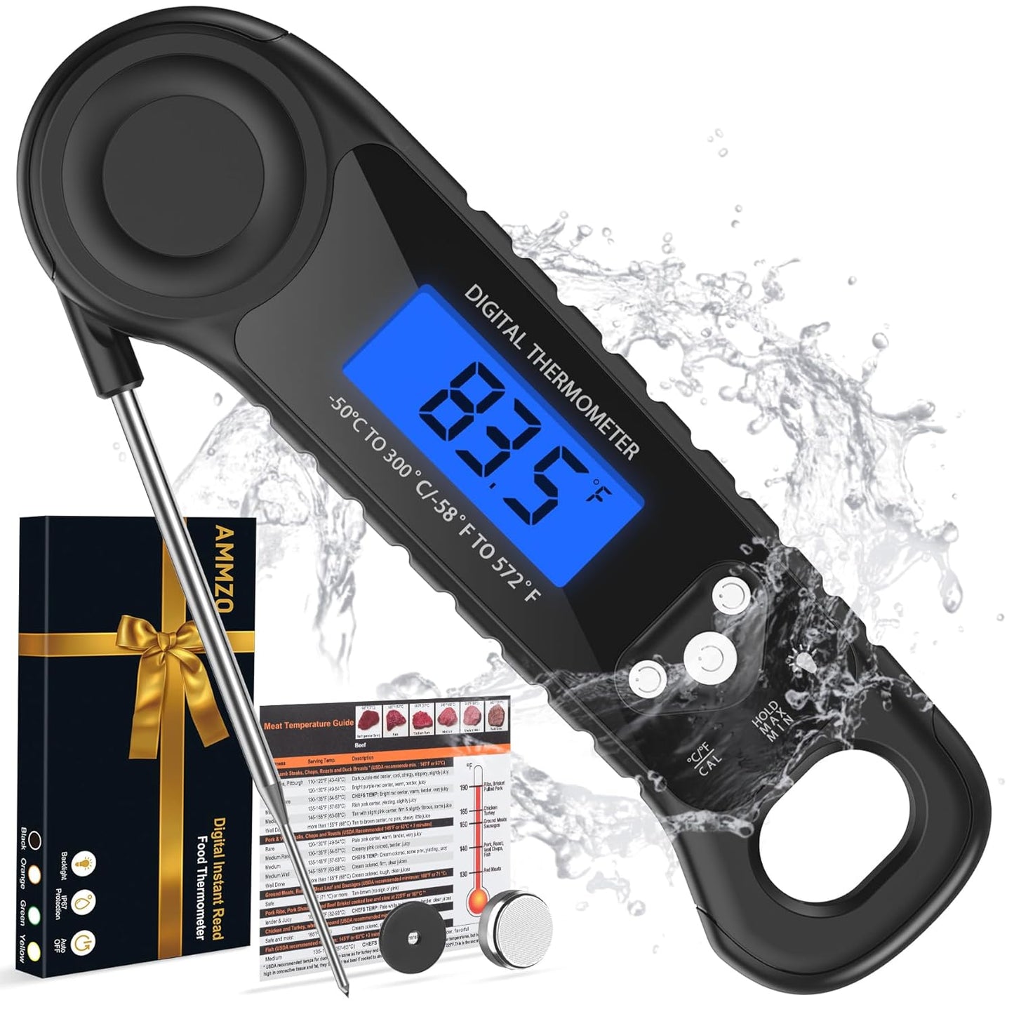 Meat Thermometer Digital, Instant Read Food Thermometer - Waterproof for Cooking Deep Fry Oven Smoker Roast, Camping & Kitchen Essentials BBQ Accessories Grill Gifts for Men Him Dad Birthday