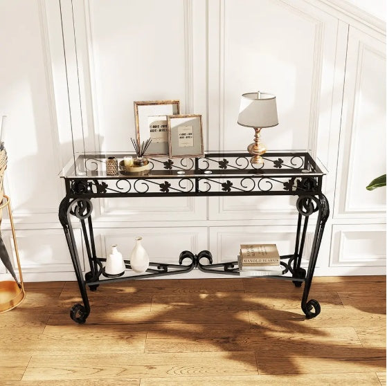 Modern Tempered Glass Metal Frame Table Table