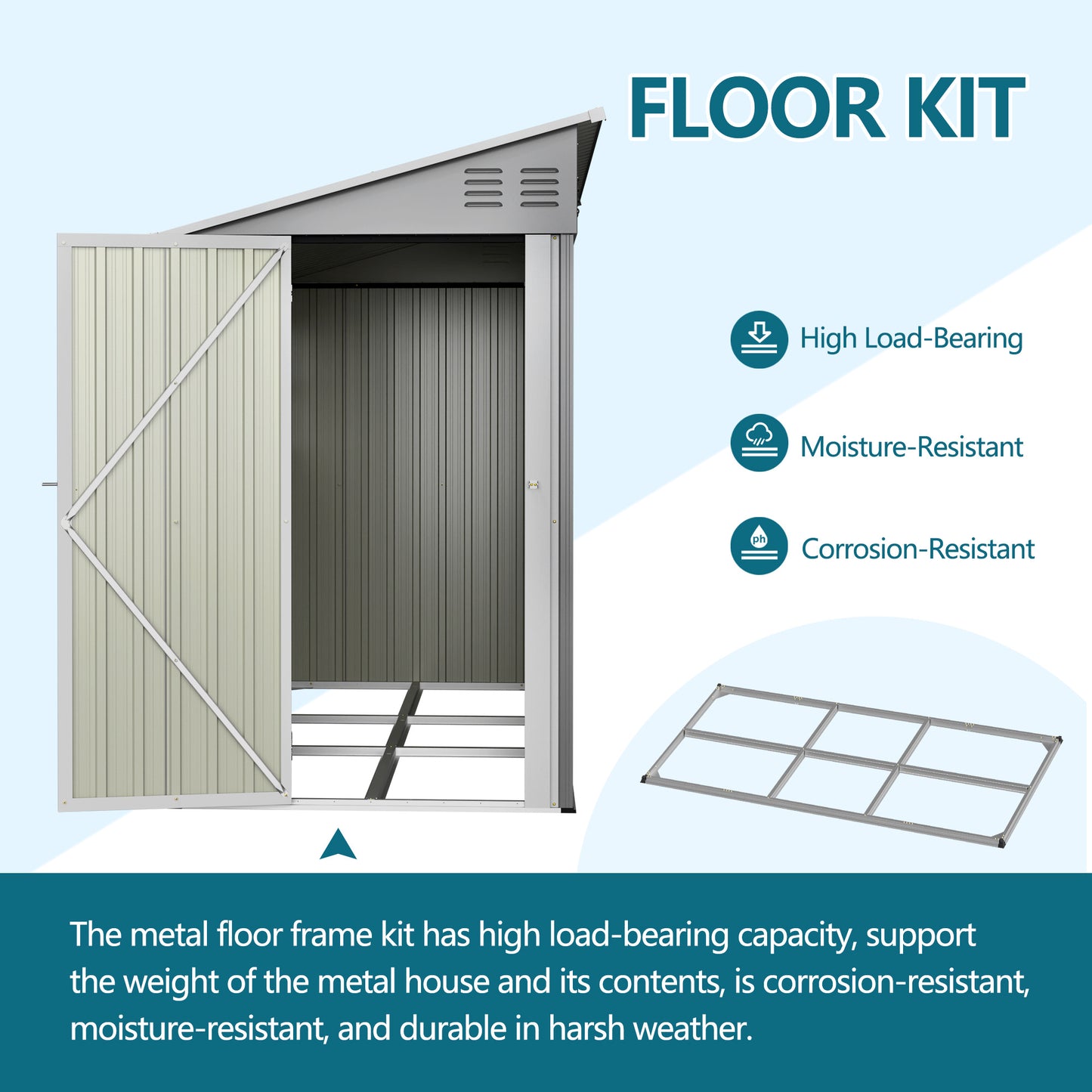 4x10 FT Galvanized Steel Outdoor Shed Weatherproof Lockable Storage For Tools, Bikes And Pets,With Sloping Roof And Windows