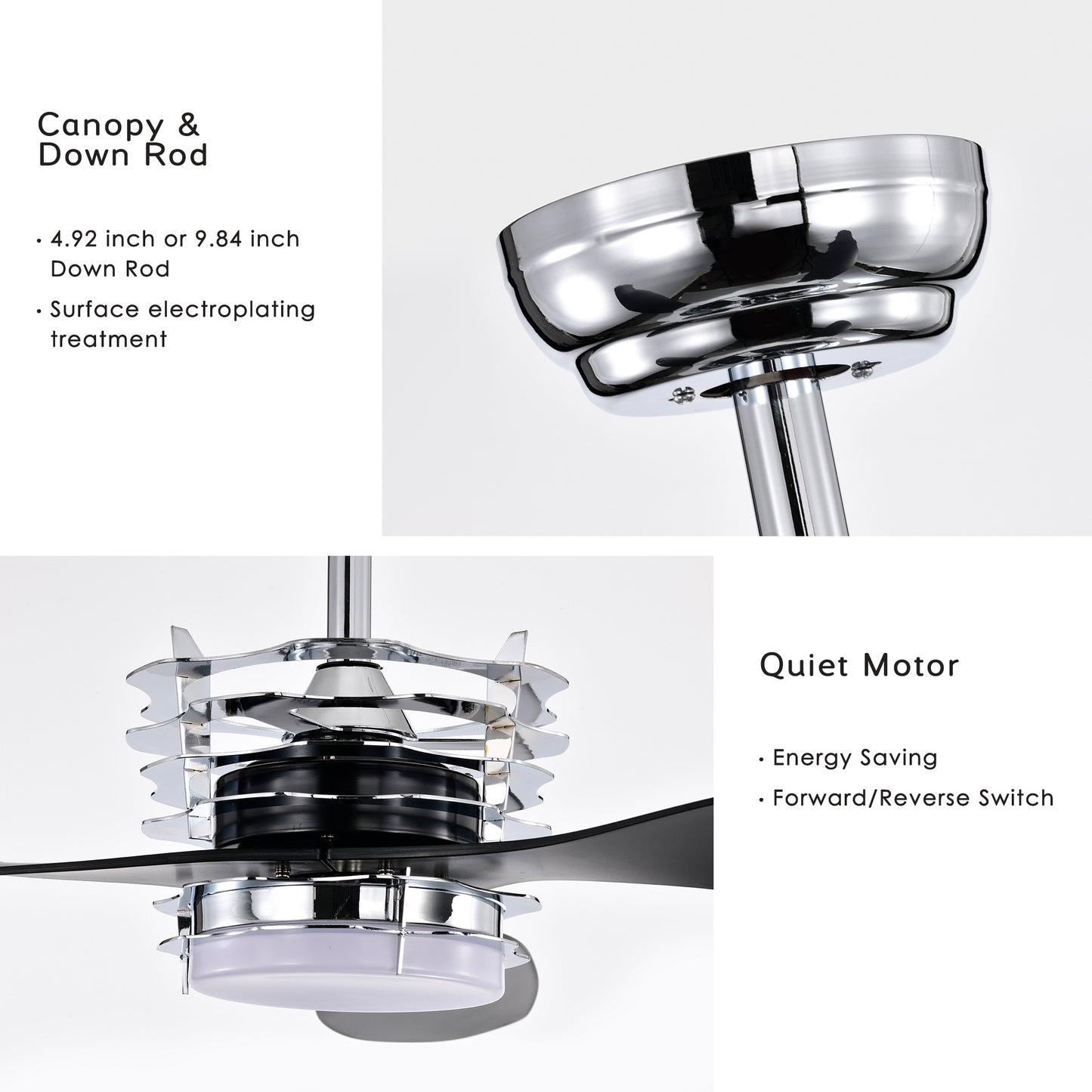 ABS Blades Ceiling Fan With Lights And Remote 6 Speeds Adjustable , DC Motor Modern Ceiling Fan With 3 ABS Fan Blades & 2 Down Rods, Indoor Ceiling Fan With Light For Home Use
