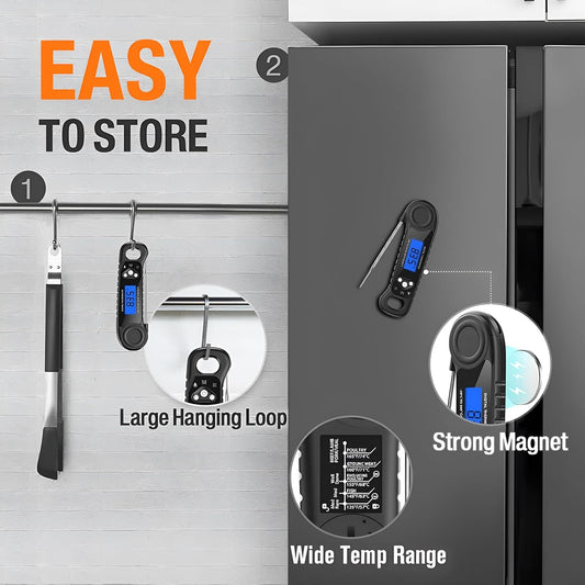 Meat Thermometer Digital, Instant Read Food Thermometer - Waterproof for Cooking Deep Fry Oven Smoker Roast, Camping & Kitchen Essentials BBQ Accessories Grill Gifts for Men Him Dad Birthday