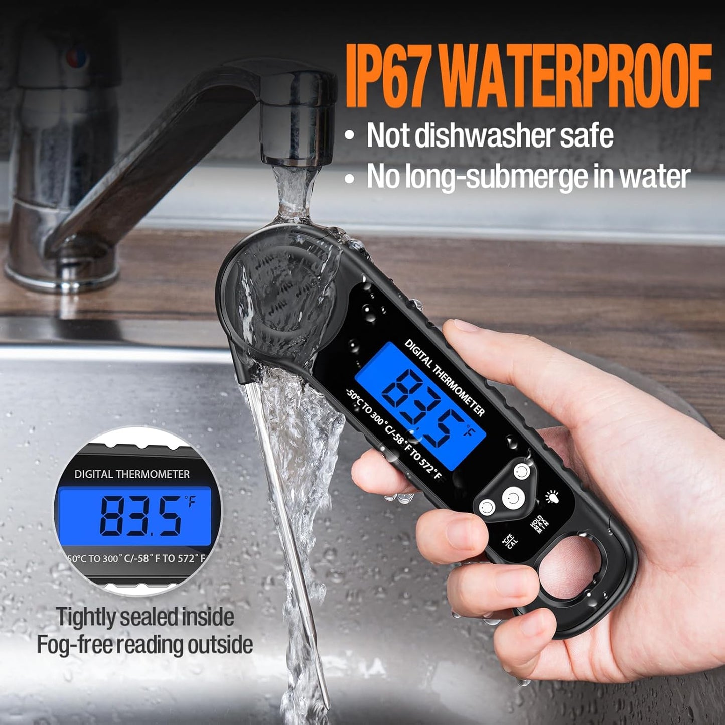 Meat Thermometer Digital, Instant Read Food Thermometer - Waterproof for Cooking Deep Fry Oven Smoker Roast, Camping & Kitchen Essentials BBQ Accessories Grill Gifts for Men Him Dad Birthday