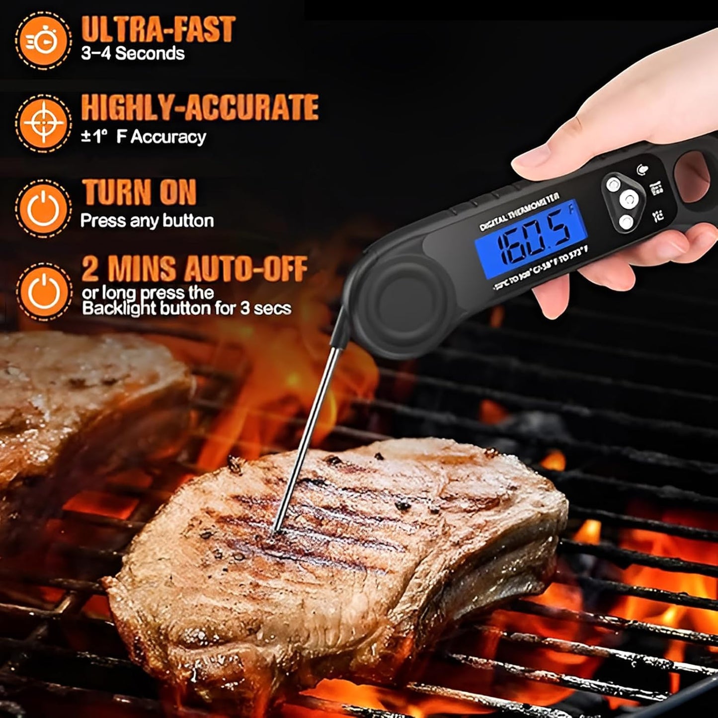 Meat Thermometer Digital, Instant Read Food Thermometer - Waterproof for Cooking Deep Fry Oven Smoker Roast, Camping & Kitchen Essentials BBQ Accessories Grill Gifts for Men Him Dad Birthday