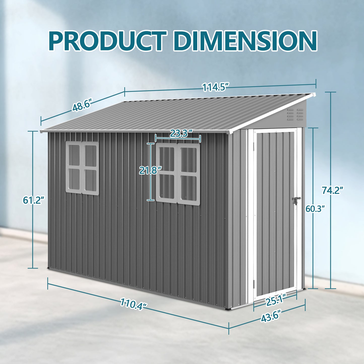 4x10 FT Galvanized Steel Outdoor Shed  Weatherproof Lockable Storage For Tools, Bikes And Pets,With Sloping Roof And Windows