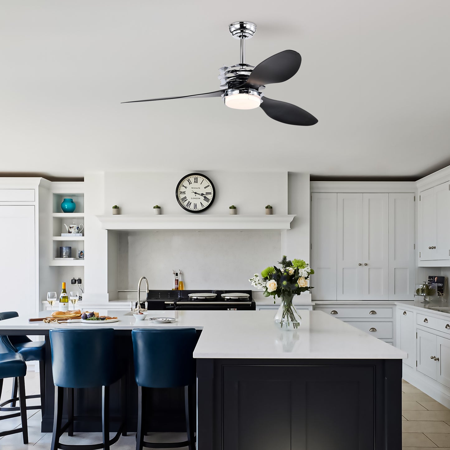 ABS Blades Ceiling Fan With Lights And Remote 6 Speeds Adjustable , DC Motor Modern Ceiling Fan With 3 ABS Fan Blades & 2 Down Rods, Indoor Ceiling Fan With Light For Home Use