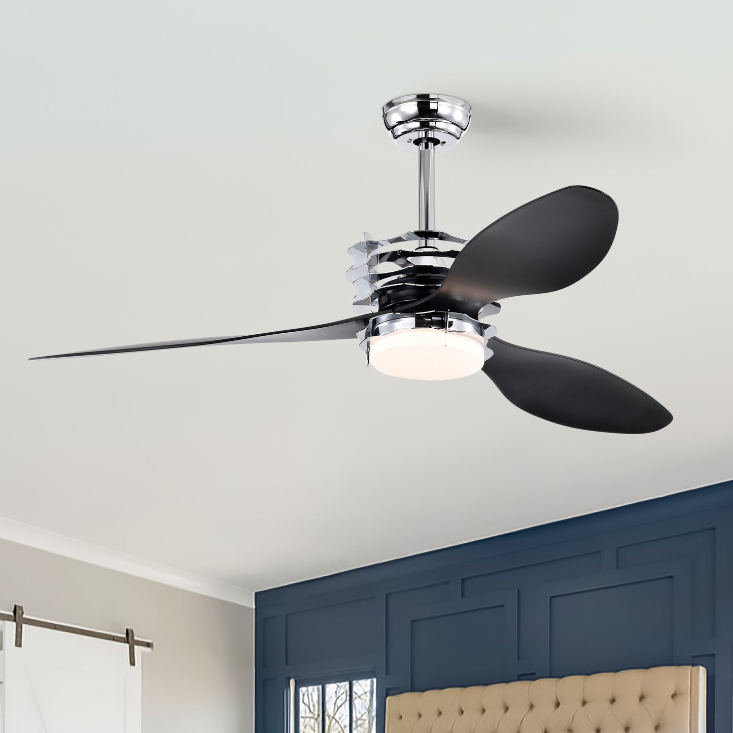 ABS Blades Ceiling Fan With Lights And Remote 6 Speeds Adjustable , DC Motor Modern Ceiling Fan With 3 ABS Fan Blades & 2 Down Rods, Indoor Ceiling Fan With Light For Home Use